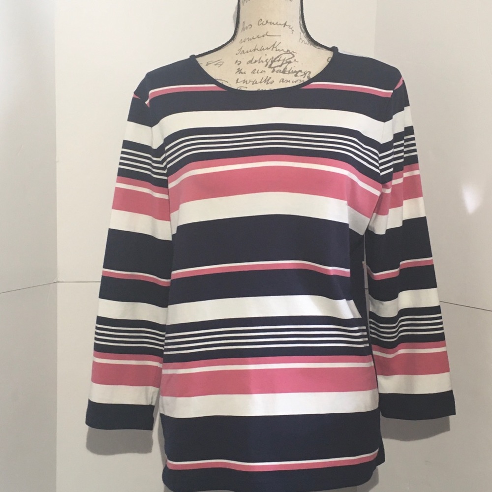 Pink Black Striped Long Sleeve Tee Large